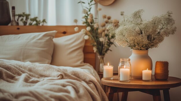 Table With Vase of Flowers and Candles