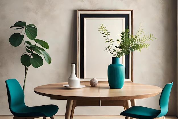 A table with a vase and a plant on it