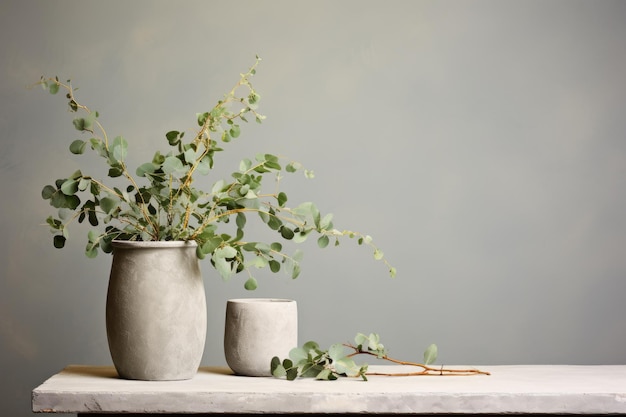 a table with vases and a pencil on it