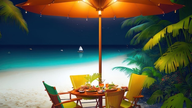 A table with a view of the beach