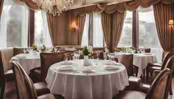 Photo a table with a white tablecloth and a flower vase on it