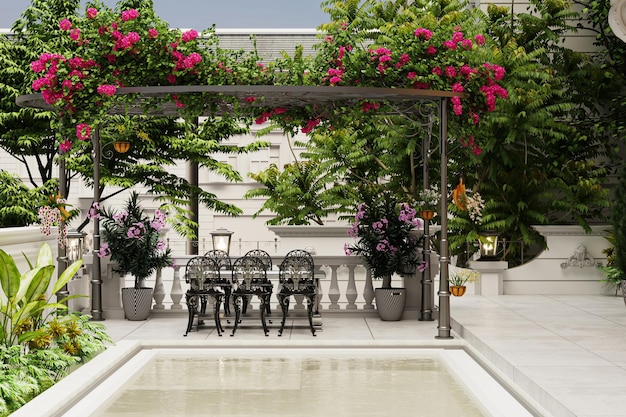 Table withchairs under pergola