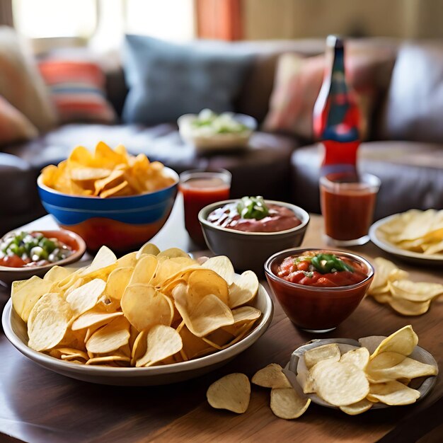 a tablefull of healthy snacks AI