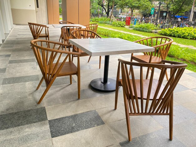 Tables and chairs in a cafe