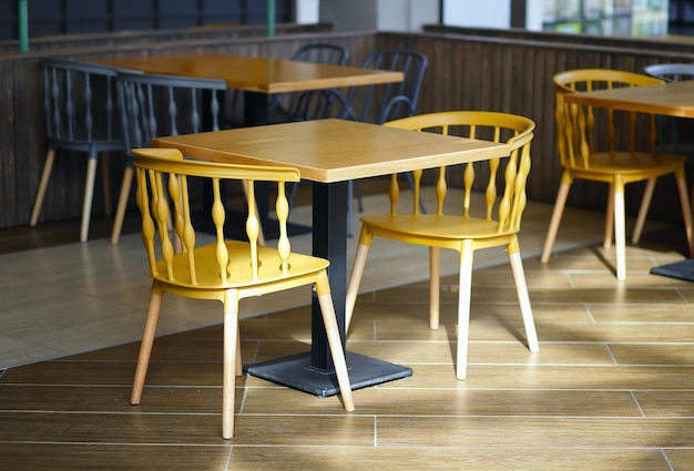 Tables and chairs in cafes in the shopping mall