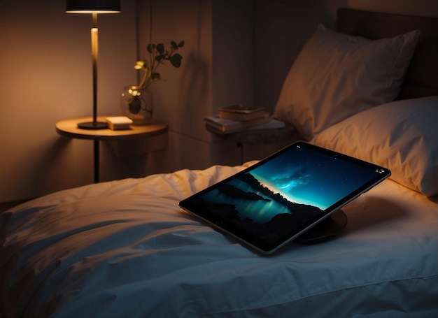Photo a tablet in bed the perfect fusion between rest and connectivity ideal for any lifestyle