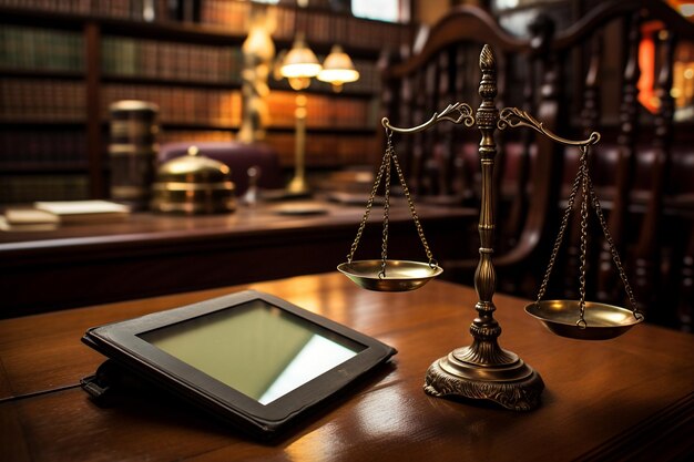 Tablet being used for online legal consultations or services