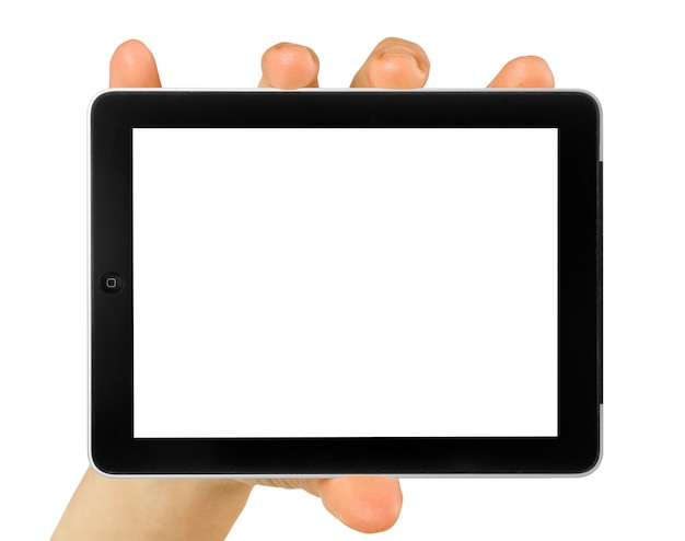 Tablet computer isolated in a hand on the white backgrounds