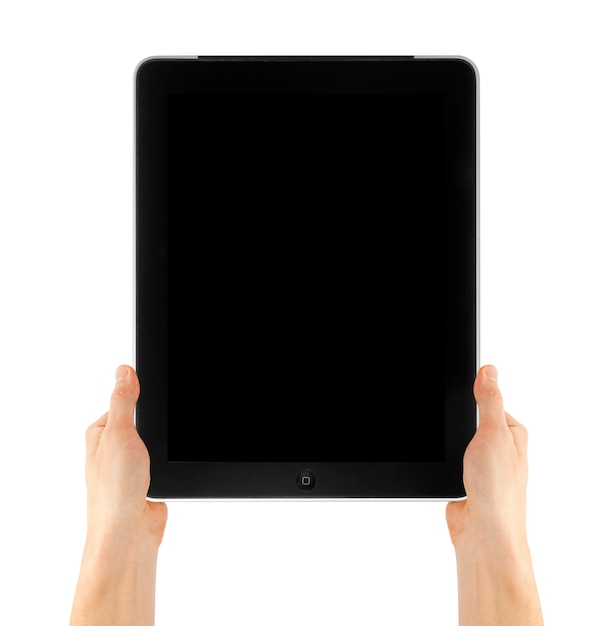 Tablet computer isolated in a hand on the white backgrounds