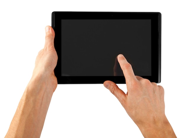 Tablet computer isolated in a hand on the white backgrounds