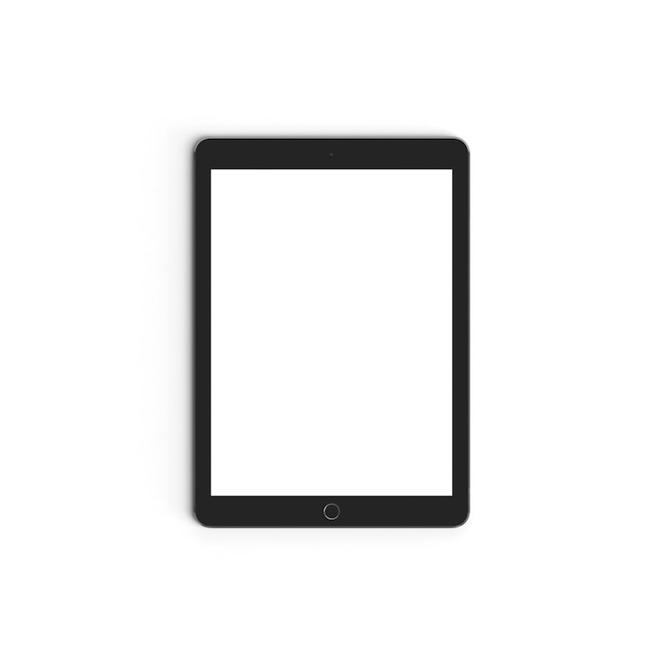 Photo tablet empty display with blank screen isolated on white background for ads space gray front vertical gold back vertical