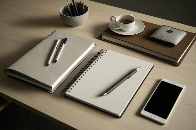 Tablet en telefoon op het bureau