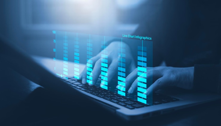 Photo tablet and finance technology and investment concept stock market investments funds and digital assets woman using laptop or computer and trading graph financial data business finance background