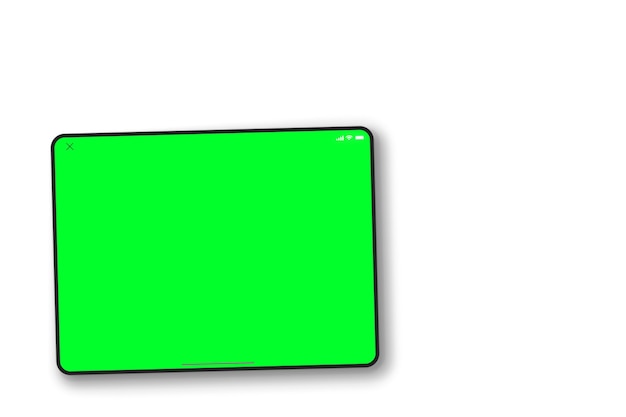 Tablet green screen on white background. Top view. Chroma Key.