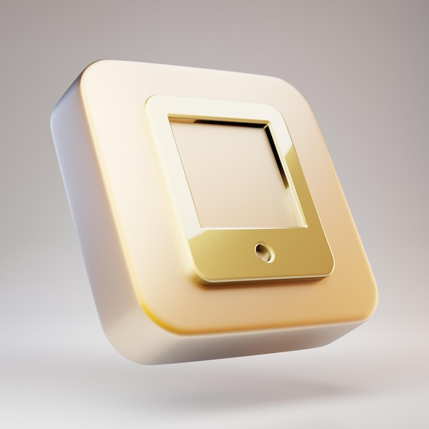 Photo tablet icon. golden tablet symbol on matte gold plate. 3d rendered social media icon.
