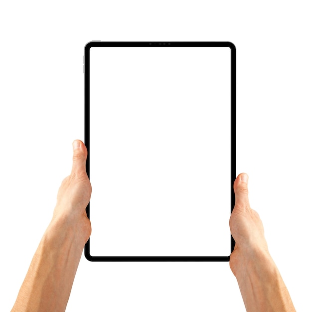 A tablet ipad in a hand on the png backgrounds