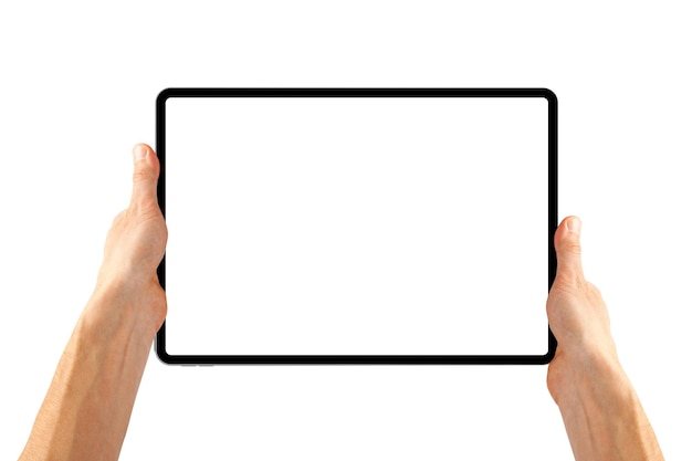 A tablet ipad in a hand on the png backgrounds