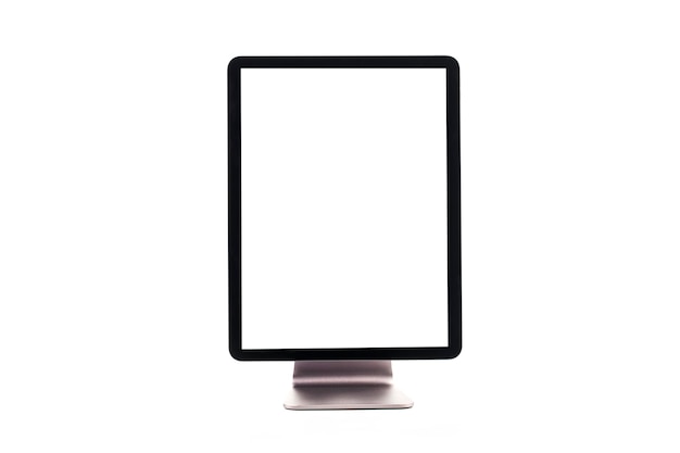 A tablet is placed on a white background