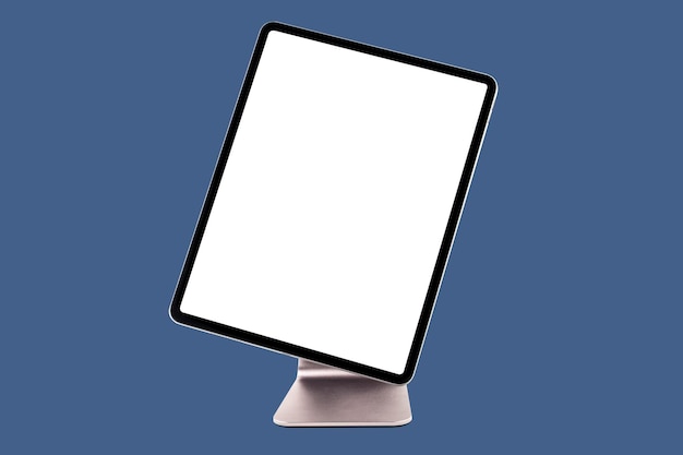 A tablet is placed on a white background