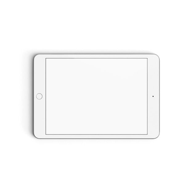 Foto tablet leeg scherm met leeg scherm geïsoleerd op witte achtergrond voor advertenties zilver voorzijde horizontaal