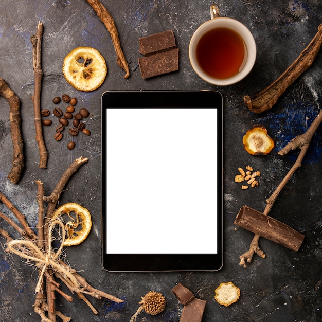 Foto concetto di tablet mock-up invernale