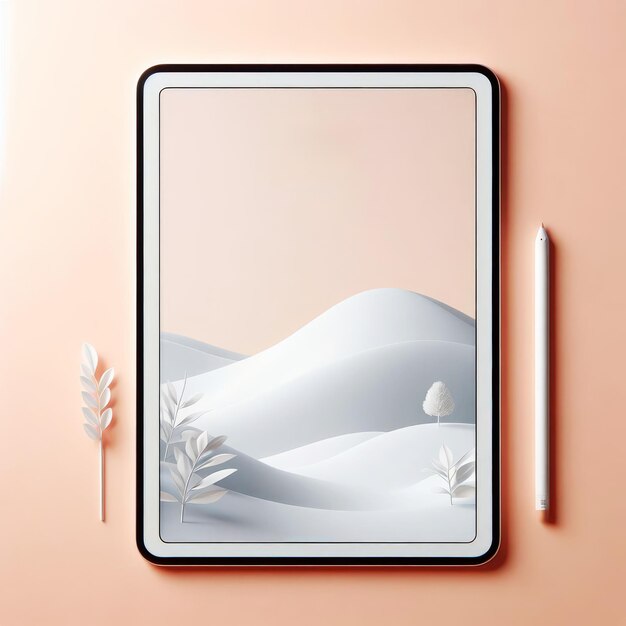 Photo tablet mockup on bright peach background 3d ipad template