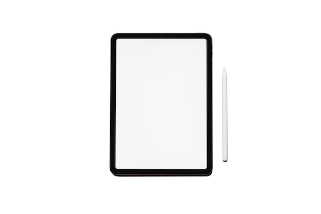 Tablet-pc en een witte stylus op een witte achtergrond
