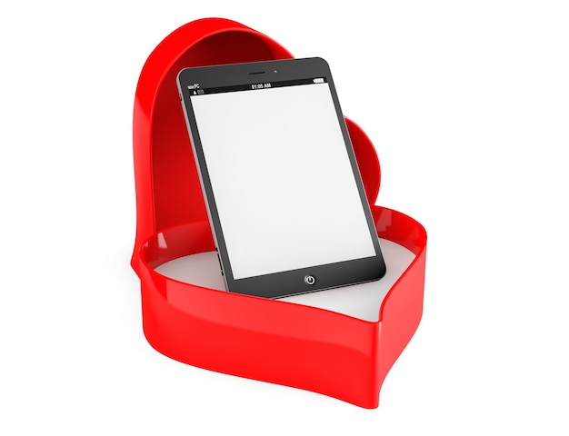 Tablet PC in a Heart valentine box on a white background