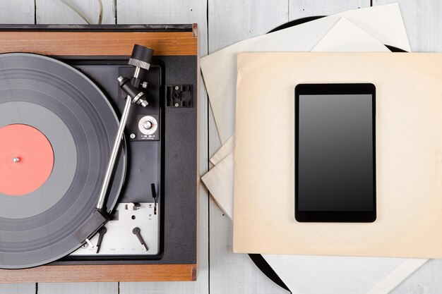 Tablet pc and vintage lp turntable