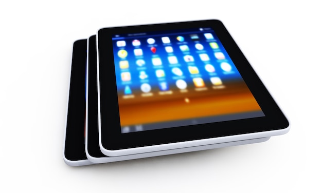 Foto tablet pc sullo sfondo bianco 3d render