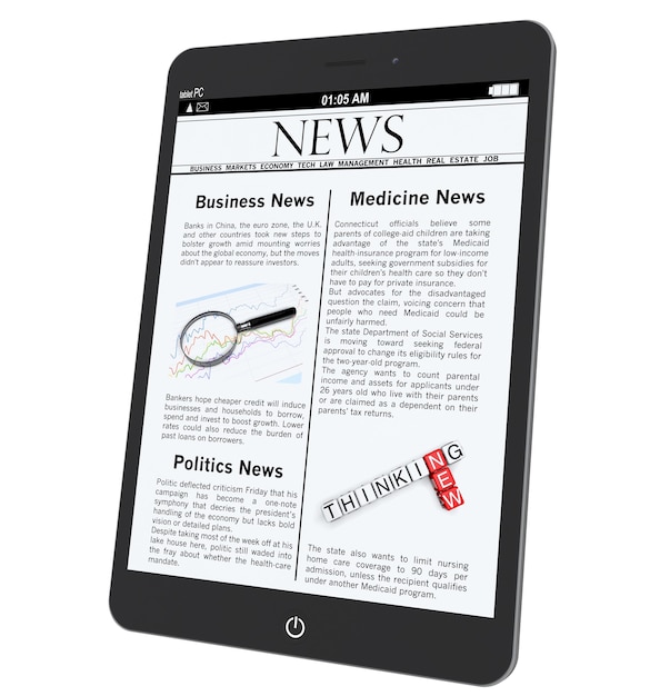 Tablet PC with News on a white background