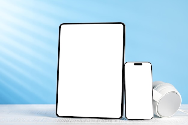 Tablet and smartphone with blank screen