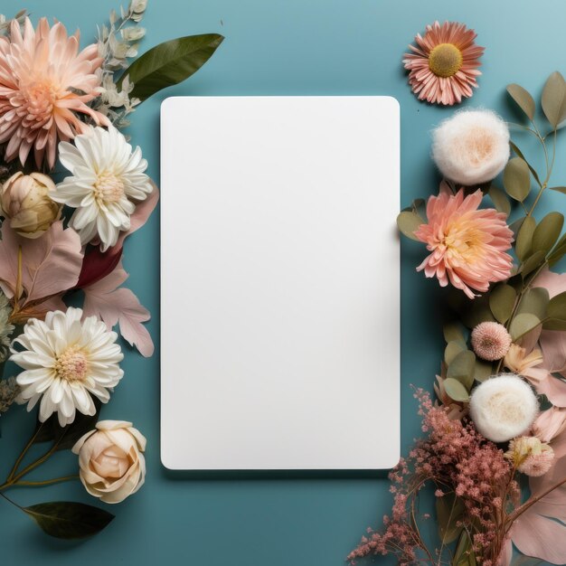 Photo tablet with flowers in the circle mockup