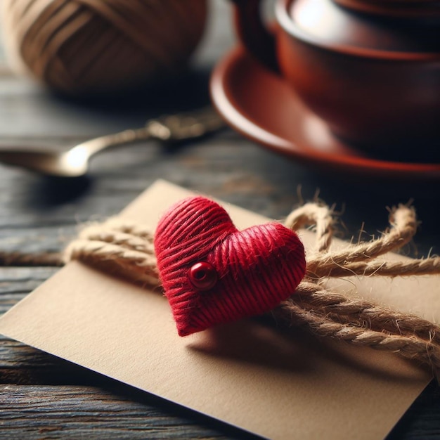 tabletop love a charming image featuring a small red paper heart with delicate rope