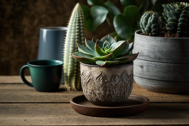 A tabletop plant in a grass pot