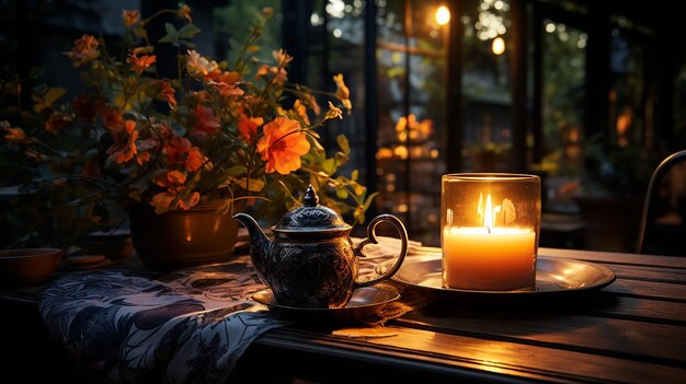 Photo tabletop tranquility candle and large cup