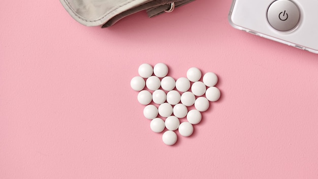 Tablets are laid out in the shape of a heart