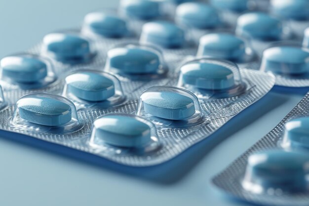 tablets in a blister pack on a blue background medicines Packages with vitamins