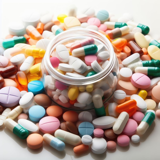 tablets and capsules pills on a bottle