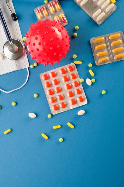 Tablets and face shield on the table.