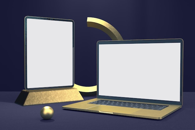 金の延べ棒とタブレットの右側のビュー
