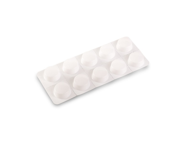 Tablets in white plastic packing isolated