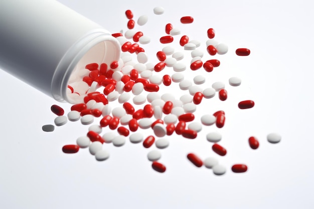 Tabletten en capsules zijn verkrijgbaar in verschillende kleuren, vormen en maten en hebben een witte achtergrond.