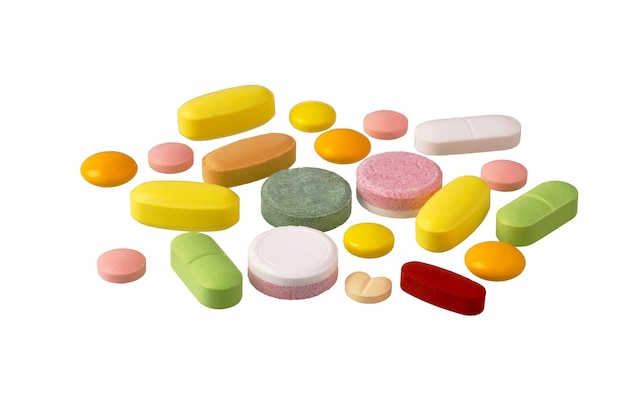 Tabletten en pillen. Hoop kleurrijke medische tabletten, capsules en pillen.