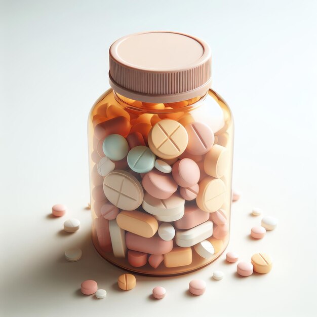 tabletten en pillen op fles geïsoleerd wit