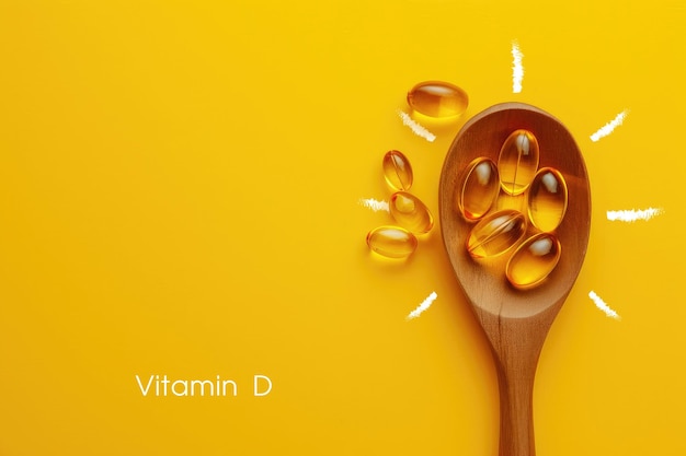 Foto tabletten op een lepel in het midden van de zon vitamine d