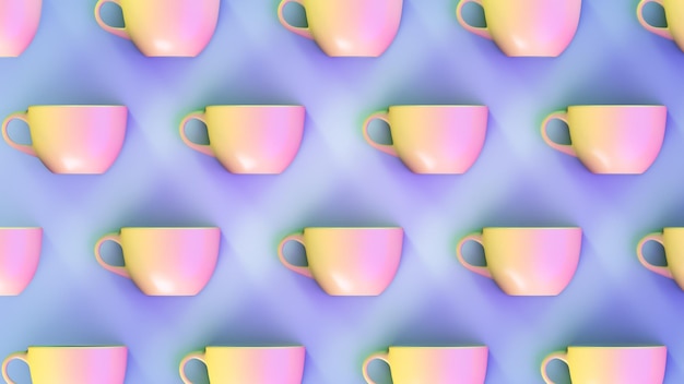 Photo tableware theme background saturated colored mugs