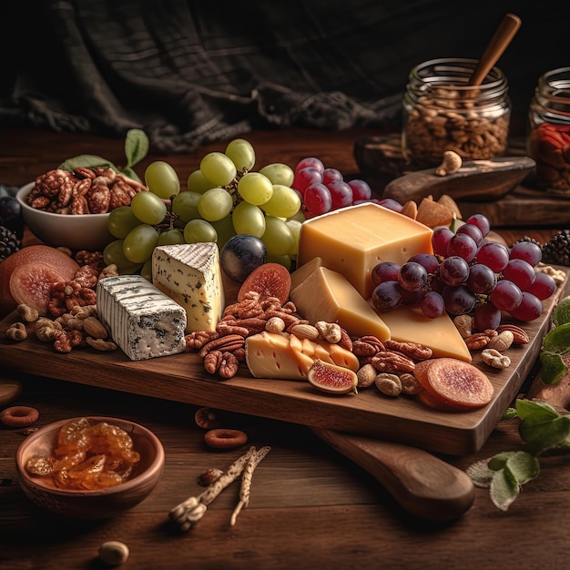 Tabua de queijos com uvas e nozes by AI