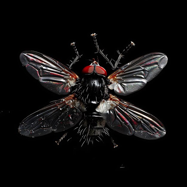 Photo tachinid fly with bristly body formed in oil material transp background art y2k glowing concept