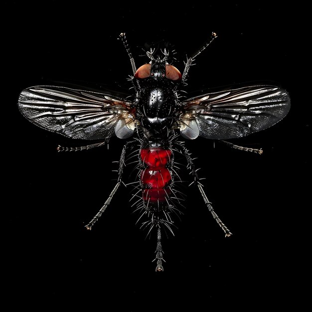 Photo tachinid fly with bristly body formed in oil material transp background art y2k glowing concept